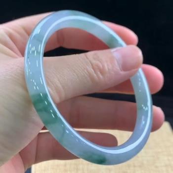 油青綠冰糯種老料天然緬甸翡翠手鐲圓條叮當鐲女款時尚翡翠玉手鐲