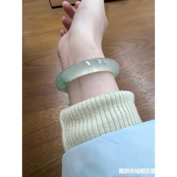 天然緬甸飄花翡翠手鐲冰種正圈貴妃晴水玻璃種翡翠玉手鐲少女時尚