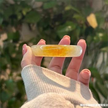天然緬甸老坑翡翠玉手鐲黃翡翠手鐲少女款冰種玉石黃翡蜜糖果醬色