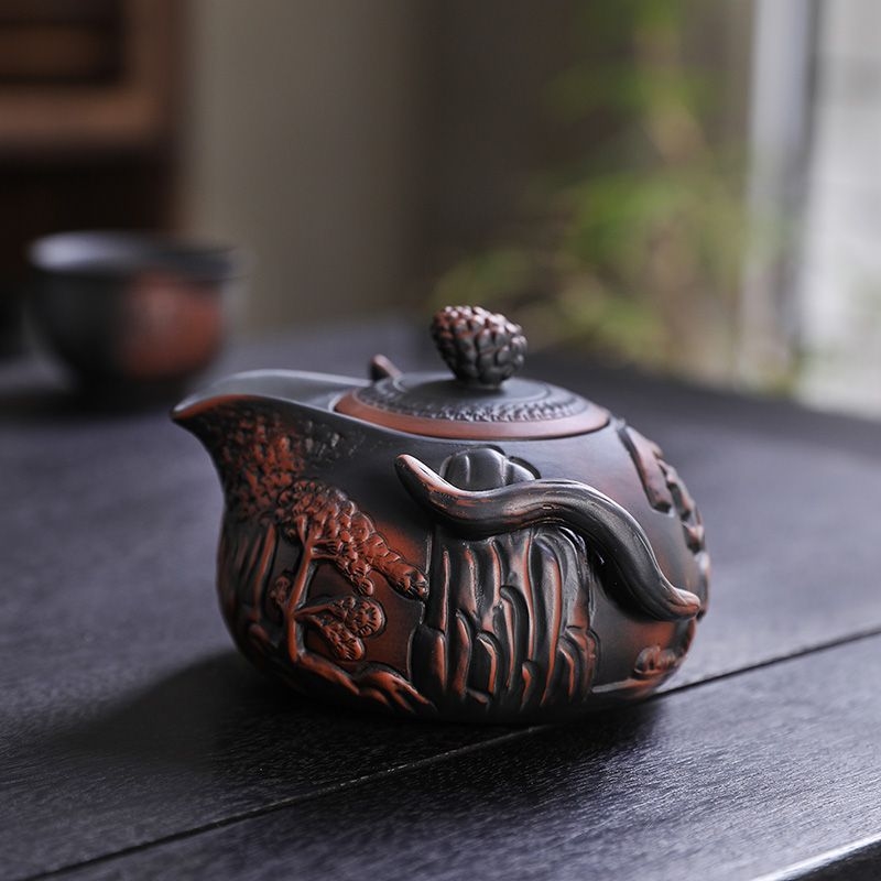 滿工雕刻紫陶西施美人壺旅行茶具紫砂壺純手工便攜高端禮盒手抓壺|茶具
