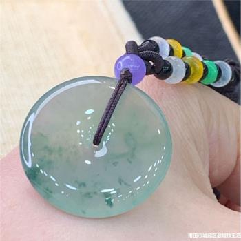 天然緬甸翡翠玉石飄綠平安扣吊墜翡翠細糯種冰飄花平安扣掛件男女
