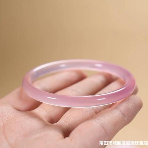 廠家批發巴西冰種粉玉髓6mm圓條手鐲瑪瑙玉髓美人鐲玉石首飾禮品