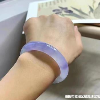 天然緬甸冰糯種冰種紫羅蘭翡翠手鐲春帶彩紫色翡翠玉手鐲女款送禮