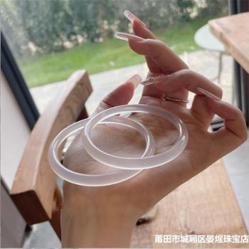天然瑪瑙手鐲白月光玉髓手鐲美人鐲荔枝凍細圓條叮當鐲金店同款感