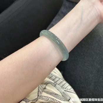 天然緬甸老坑翡翠玉手鐲少女款冰種翡翠色玉鐲正圈油青玉鐲送禮物