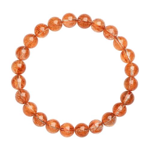 久雅水晶 天然7A級紅銅發圓珠手鏈 老礦紅發晶散珠手串 廠家直銷