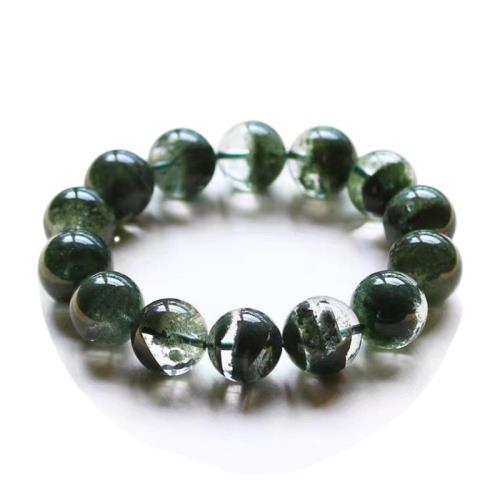 綠幽靈水晶手鏈男女聚寶盆幽靈水晶千層綠水晶珠滿天星綠幽靈手串