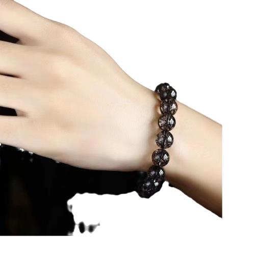 天然巴西黑發晶手鏈男女款黑鈦晶手鏈黑發晶水晶手串發晶手鏈送禮
