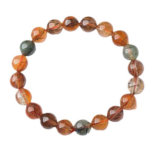 原礦天然彩發晶手鏈男女款福祿壽單圈銅發晶手串圓珠飾品廠家直銷