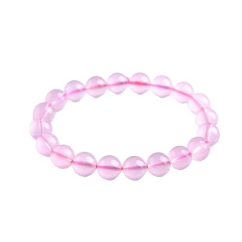 桃花粉水晶手鏈圓珠手串少女款晶體通透天然莫桑比克星光粉晶手鏈