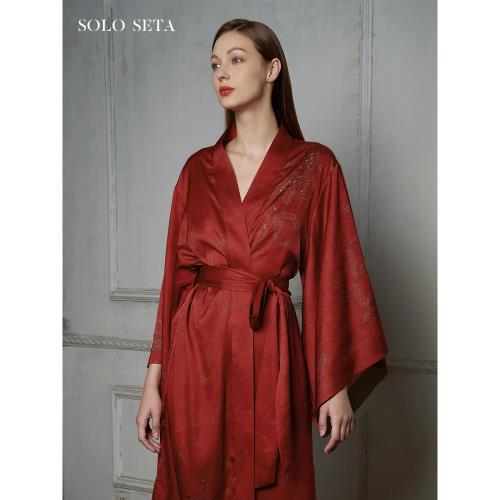 (免運)Solo seta22姆米真絲睡袍女桑蠶絲家居服中長款春夏婚禮絲綢晨袍