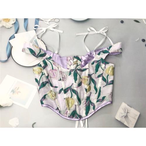 (免運)郁金香淺紫色露肩上衣蝴蝶結肩帶側拉鏈