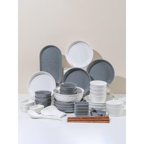 (免運)奶油風碗碟套裝家用2023新款高顏值碗具碗盤組合喬遷陶瓷餐具套裝