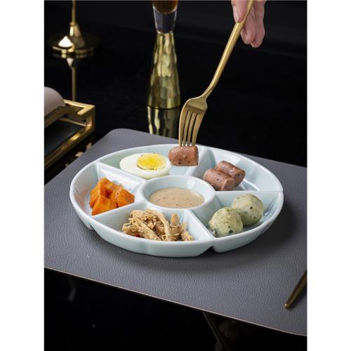(免運)新簡約純色中式影青陶瓷餐具六格拼盤壽司盤餐盤點心盤釉下彩logo