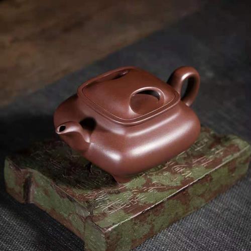 (免運)新款手工四方紫砂牛蓋傳爐茶壺150CC全手工泡茶壺功夫茶具