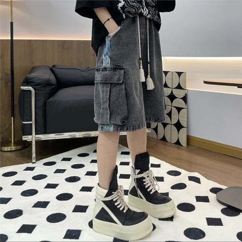 janiste國風水洗復古牛仔五分褲男夏季抽繩設計感潮流百搭短褲男