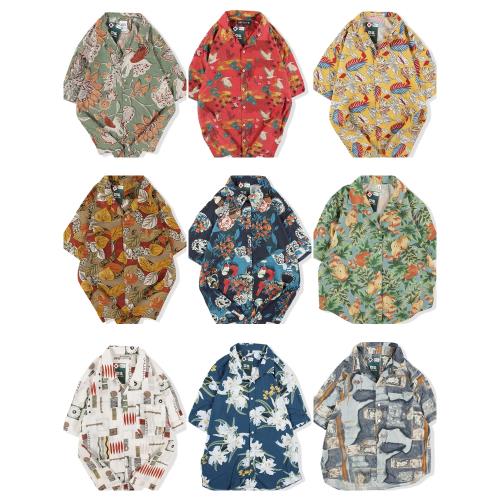 古著vintage復古日系碎花襯衫男女寬松港味夏威夷沙灘短袖襯衣068