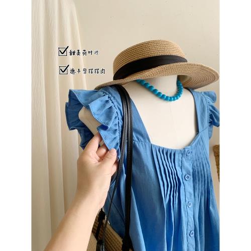 法式復古麻飛袖風琴壓褶娃娃小衫女夏小個子獨特超好看的坎肩襯衫