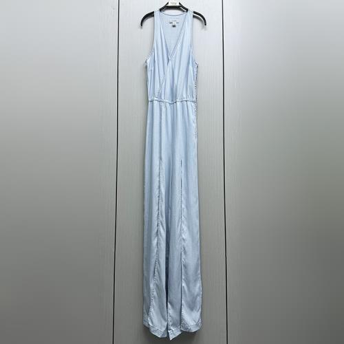 外貿原單175-180高個子新款女裝V領無袖百搭休閑修身牛仔連體褲