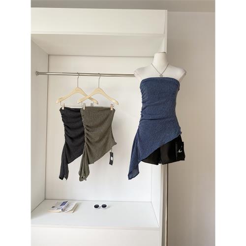 ins不規則別致辣妹無袖抹胸背心女夏季2025新款法式純欲修身上衣