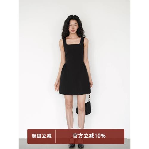 EIGHTHMONTH 辣妹方領背心無袖連衣裙女夏季收腰顯瘦設計感裙子