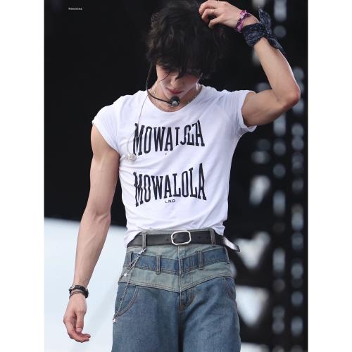 Mowalola 24ss double sweat tee tシャツ Mowalola ss24 Double Sweat白色短款修身短袖opm風格樸元彬同款|T恤