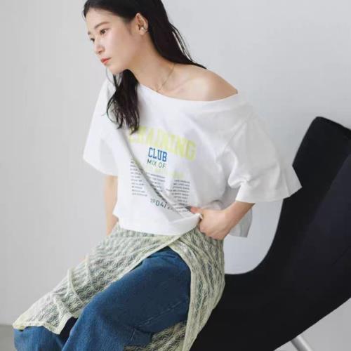A080117日單夏新款圓領套頭寬松女做舊字母印花休閑短款純棉T恤