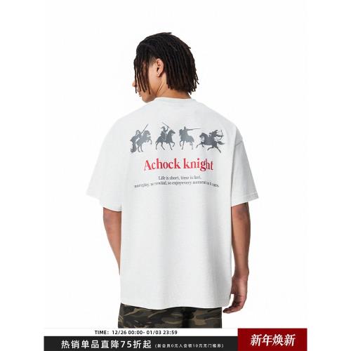 【Achock官方店】潮牌街頭騎士印花半袖T恤美式新款情侶圓領短袖