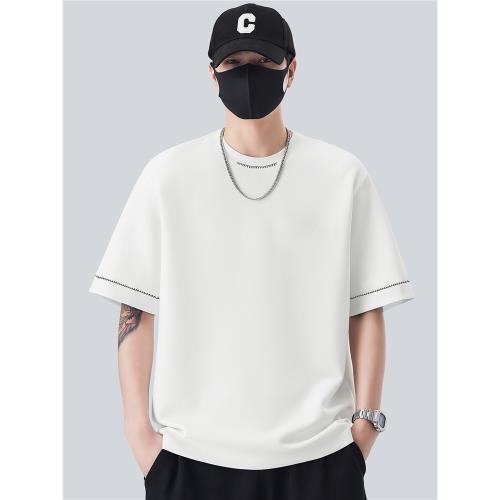 輯明線冰絲短袖t恤男士夏季薄款2025新款高級涼感半袖男圓領體恤T