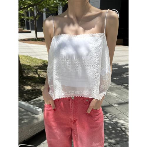 韓國東大門2025夏ins博主氣質鏤空鉤花寬松顯瘦無袖背心吊帶女