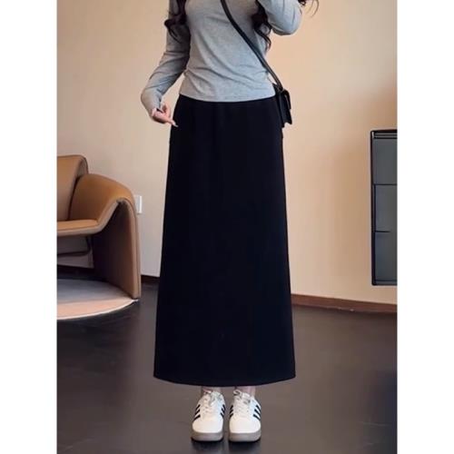 大碼胖mm高腰垂感直筒遮胯半身裙女夏季新款后開叉顯瘦遮肚中長裙