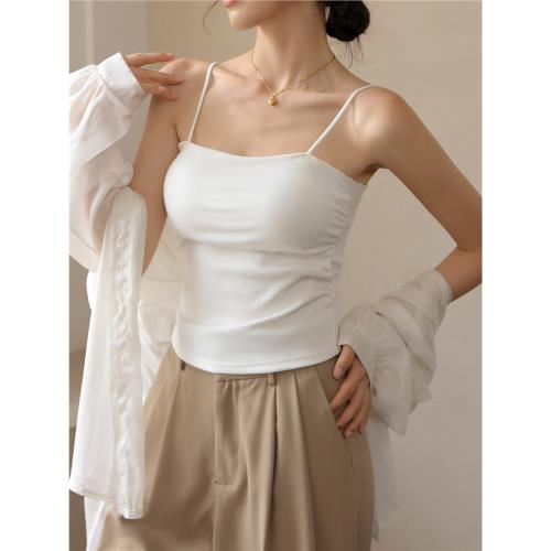 純棉美背白色帶胸墊小吊帶背心女夏內搭外穿打底獨特絕美露背上衣