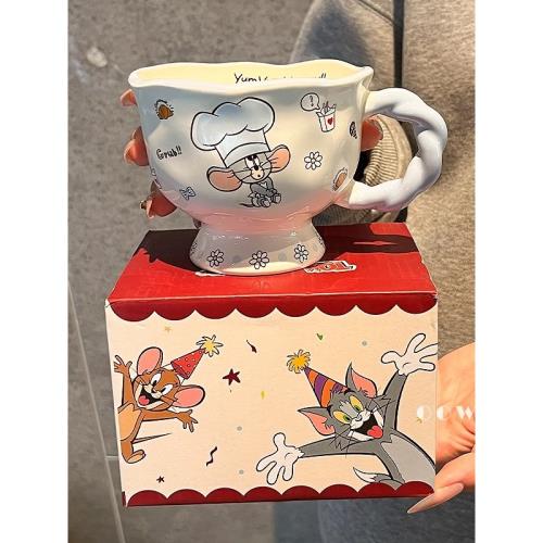 貓和老鼠陶瓷咖啡杯子帶勺高顏值情侶水杯家用喝水馬克杯生日禮物