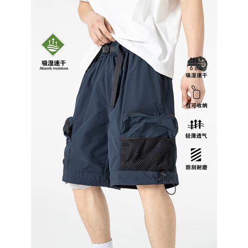 夏季戶外運動寬松多口袋五分褲男士潮牌山系薄款透氣速干工裝短褲