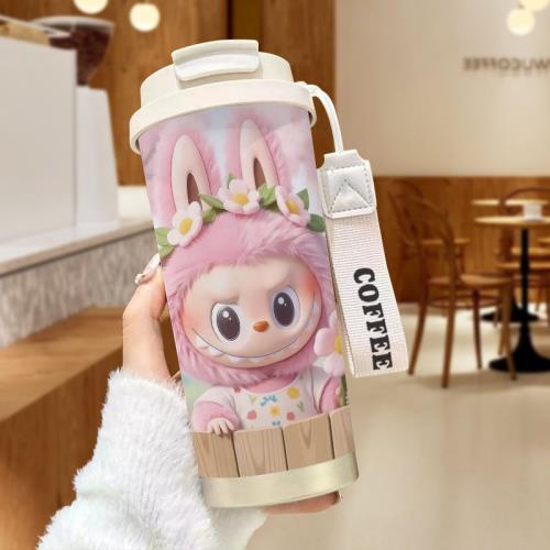 LABUBU拉布布保溫杯女生高顏值可愛大容量杯子便攜吸管兒童水杯