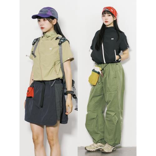 RCDB日系戶外機能風立領短袖襯衫女百搭輕量化運動斜拉鏈防曬上衣