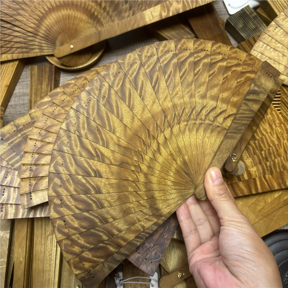金絲楠木扇子滿水波紋古風走秀香木扇中國風折扇小尺寸15 厘米|扇子