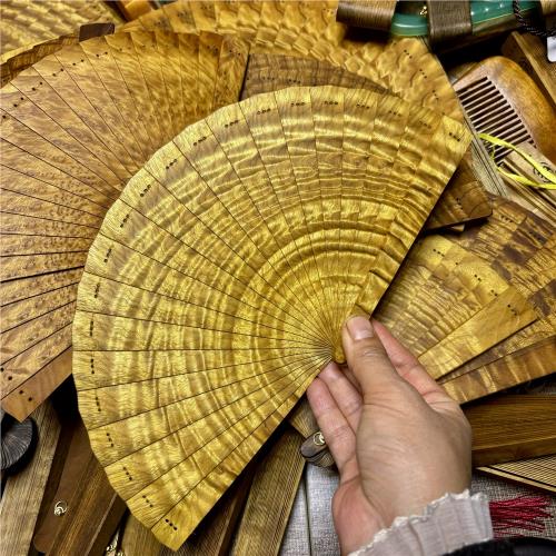 金絲楠木扇子滿水波紋古風走秀香木扇中國風折扇小尺寸15 厘米|扇子