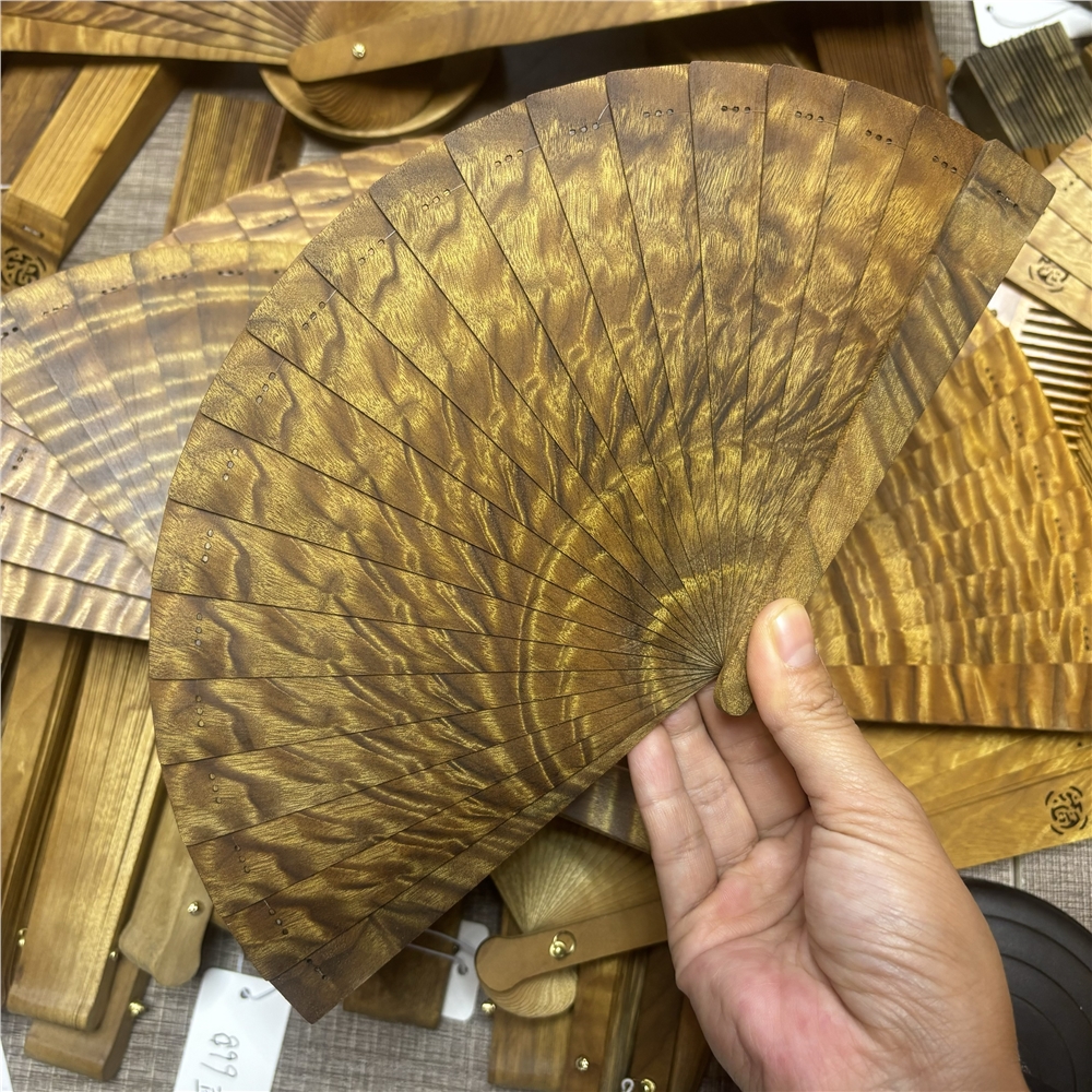 金絲楠木扇子滿水波紋古風走秀香木扇中國風折扇小尺寸15 厘米|扇子