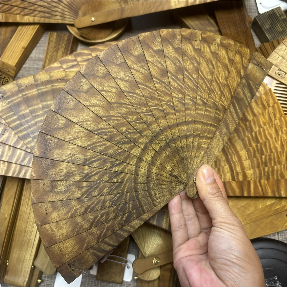 金絲楠木扇子滿水波紋古風走秀香木扇中國風折扇小尺寸15 厘米|扇子