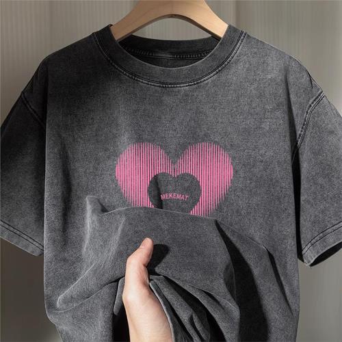 海外訂單尾貨~剪標撤回重磅水洗做舊男女夏季寬松情侶短袖T恤上衣