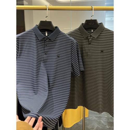 涼感垂順！無痕壓膠！夏季薄款透氣條紋商務休閑高彈短袖POLO衫男