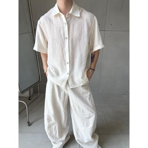 Lucah /肌理感老錢風 夏季新款慵懶風襯衫男度假休閑寬松短袖襯衣