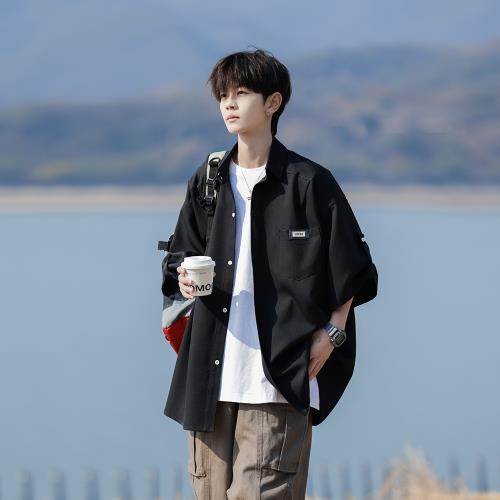 山系cleanfit短袖襯衫男生夏季日系復古潮流百搭帥氣港風半袖體恤