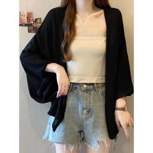 薄款冰絲針織防曬開衫女夏新款大碼胖mm蝙蝠袖披肩罩衫空調衫上衣