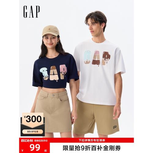 【成毅代言】Gap男女裝2025夏季新款純棉冰淇淋印花短袖T恤729193