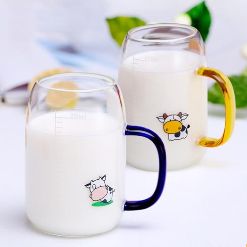 玻璃杯帶手柄家用兒童耐熱水杯可愛杯子女刻度早餐牛奶杯帶把茶杯