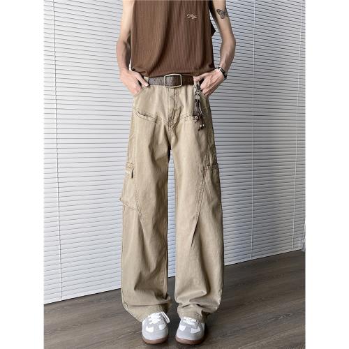 美式時尚水洗vingate工裝伐木休閑褲男士寬松直筒多口袋傘兵長褲