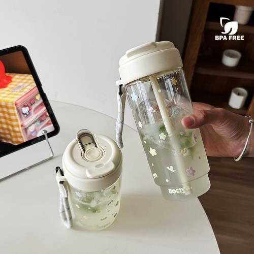夏日tritan吸管杯女生高顏值ins風雙飲水杯便攜咖啡杯子2026新款