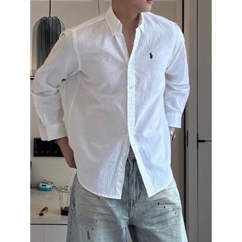 雅痞風亞麻冰絲襯衫男夏季穿搭高級感刺繡襯衣韓版松弛感長袖上衣